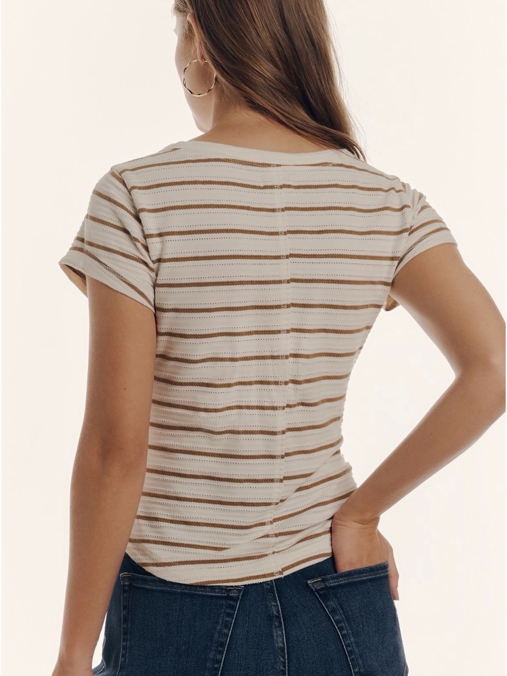 Pilcro Andie Scoop-Neck Ribbed Henley Top Striped - Picture 2 of 9